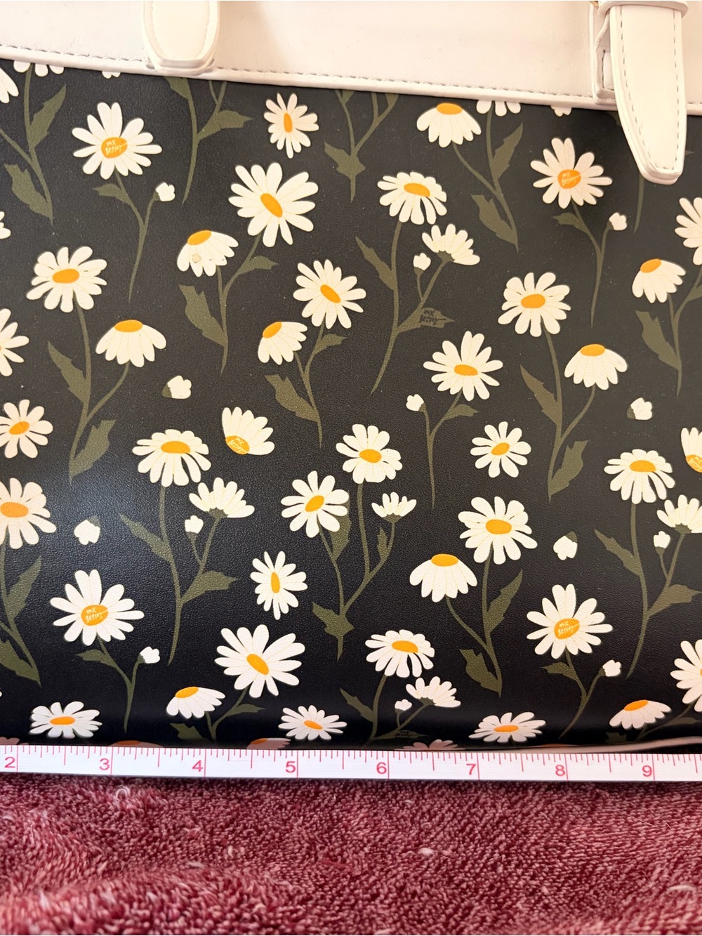 Betsey Johnson Black Tote with Cream Trim & White Daisy Print - Picture 3 of 11